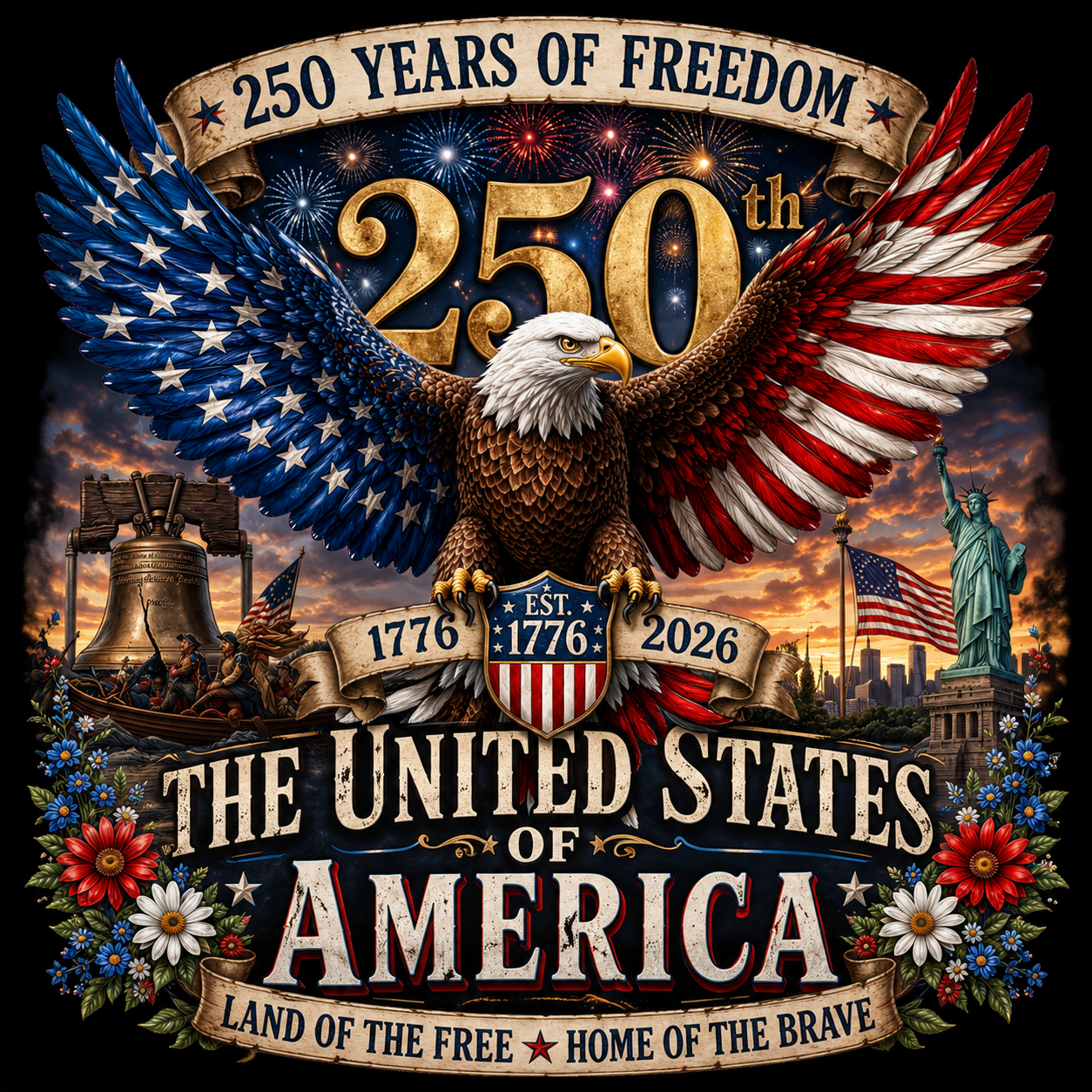 250 Years of Freedom - USA Eagle Digital Art