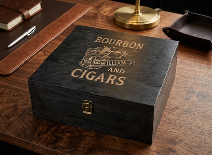 Luxury Bourbon & Cigars Whiskey Decanter Set – Personalized 3-Piece Glass Gift Box